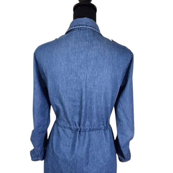 Eighty Eight Chambray Shirt Dress Women’s M Blue Denim Zip Drawstring Casual - Picture 5 of 16